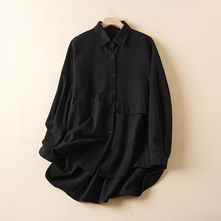 Buddha Stones Fall Unregelmäßiges Design Langärmlige Damen-Reversjacke aus Baumwolle und Leinen mit Taschen - Schwarz - US14， UK/AU18，EU46 (2XL) - image 10
