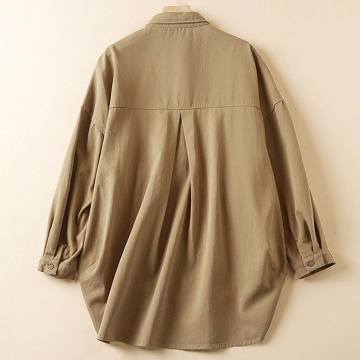 Buddha Stones Fall Unregelmäßiges Design Langärmlige Damen-Reversjacke aus Baumwolle und Leinen mit Taschen - image 1