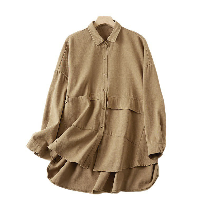 Buddha Stones Fall Unregelmäßiges Design Langärmlige Damen-Reversjacke aus Baumwolle und Leinen mit Taschen - image 8