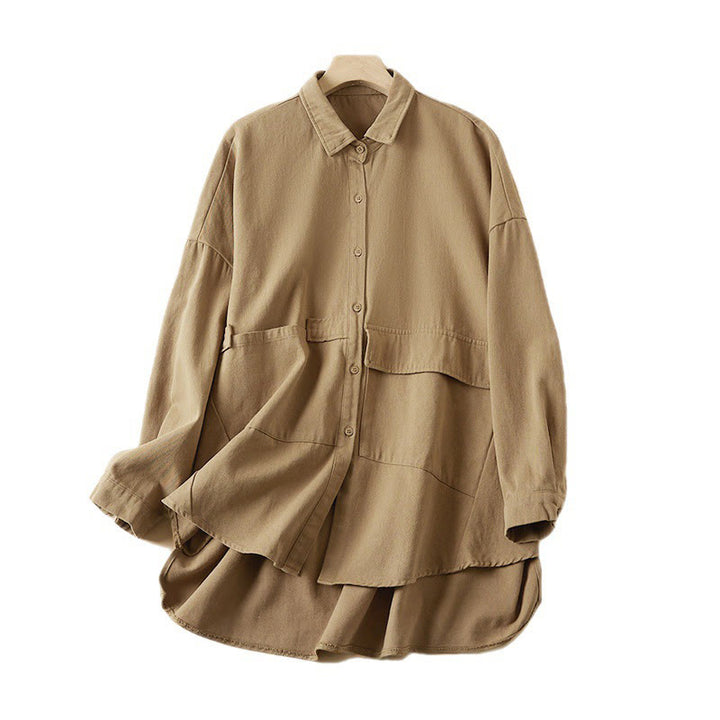 Buddha Stones Fall Unregelmäßiges Design Langärmlige Damen-Reversjacke aus Baumwolle und Leinen mit Taschen - image 8