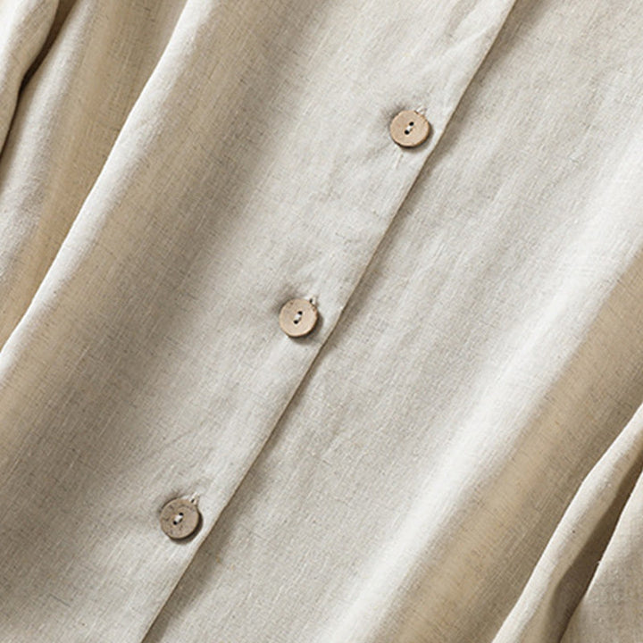 Buddha Stones Spring Plain Buttons Design V-Ausschnitt Langarm Damen Baumwoll-Leinen-Shirt - image 6