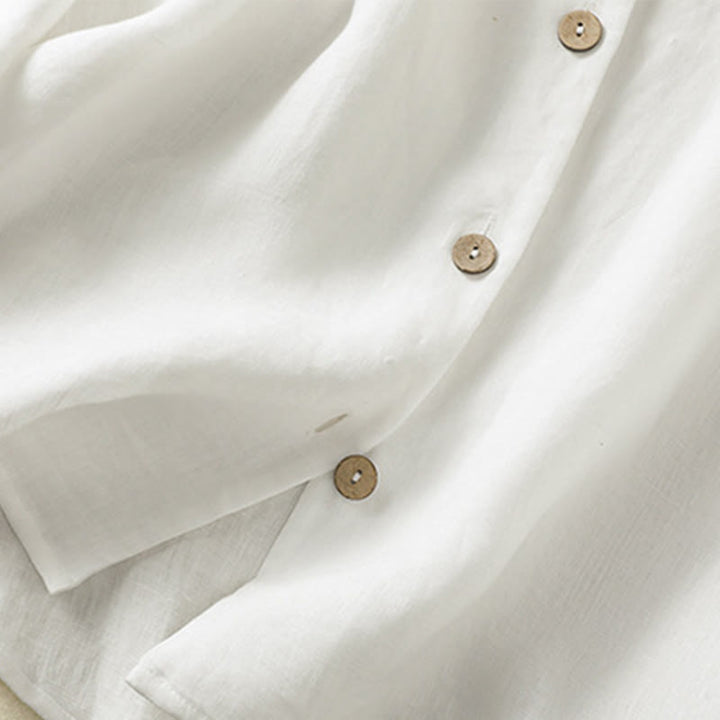 Buddha Stones Spring Plain Buttons Design V-Ausschnitt Langarm Damen Baumwoll-Leinen-Shirt - image 16