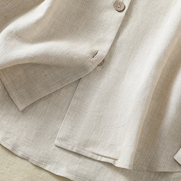 Buddha Stones Spring Plain Buttons Design V-Ausschnitt Langarm Damen Baumwoll-Leinen-Shirt - image 7