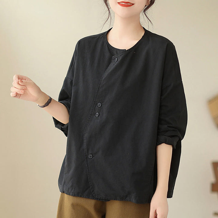 Buddha Stones Spring Plain Asymmetry Design Langarm Damen Baumwoll-Leinen-Jacke mit Taschen - image 21