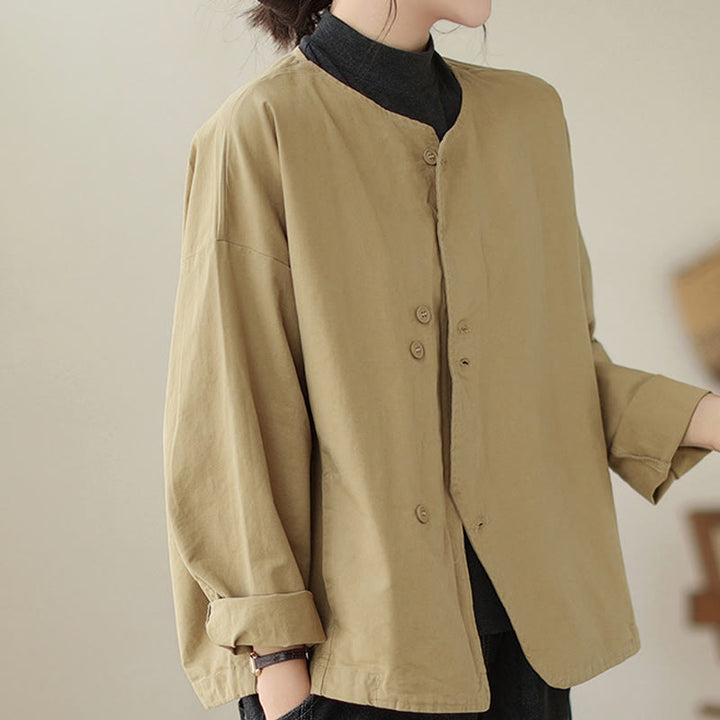 Buddha Stones Spring Plain Asymmetry Design Langarm Damen Baumwoll-Leinen-Jacke mit Taschen - image 3