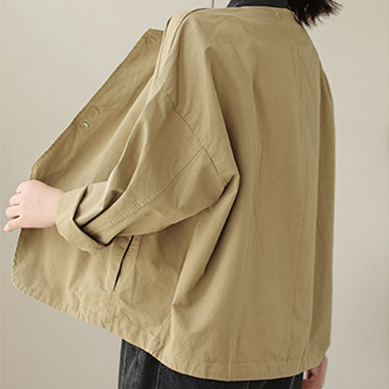 Buddha Stones Spring Plain Asymmetry Design Langarm Damen Baumwoll-Leinen-Jacke mit Taschen - image 1