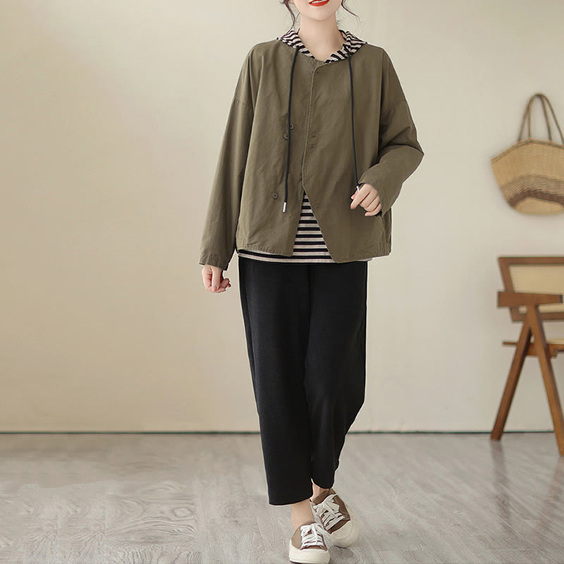 Buddha Stones Spring Plain Asymmetry Design Langarm Damen Baumwoll-Leinen-Jacke mit Taschen - image 17