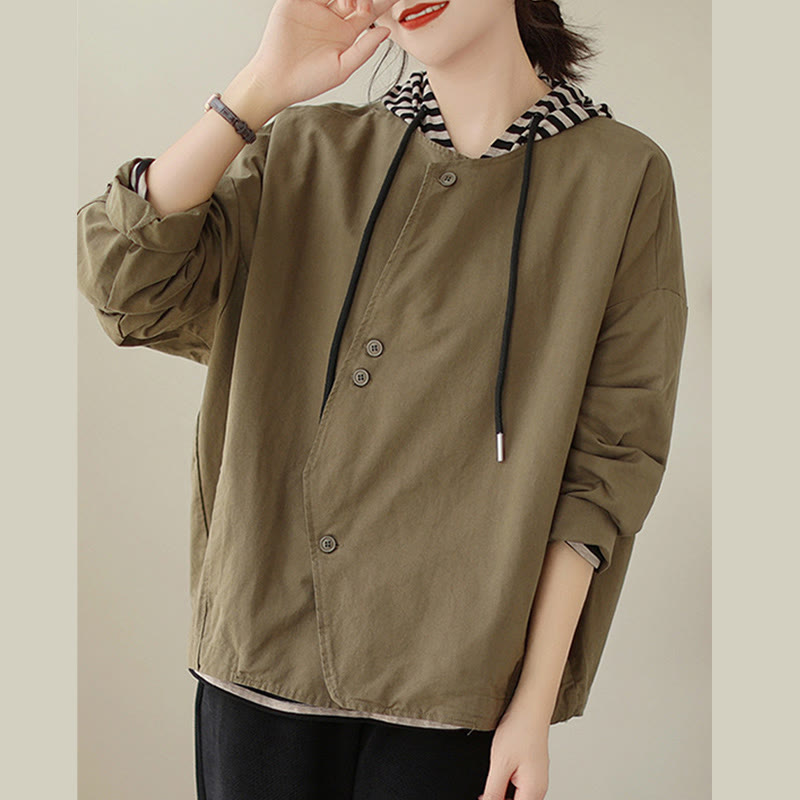Buddha Stones Spring Plain Asymmetry Design Langarm Damen Baumwoll-Leinen-Jacke mit Taschen - image 14