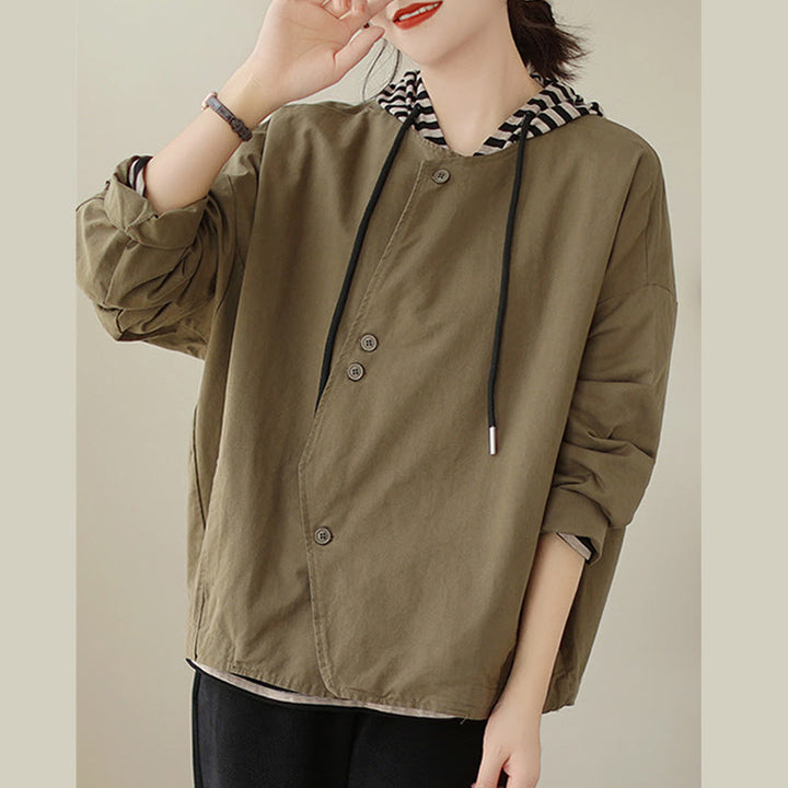 Buddha Stones Spring Plain Asymmetry Design Langarm Damen Baumwoll-Leinen-Jacke mit Taschen - image 14