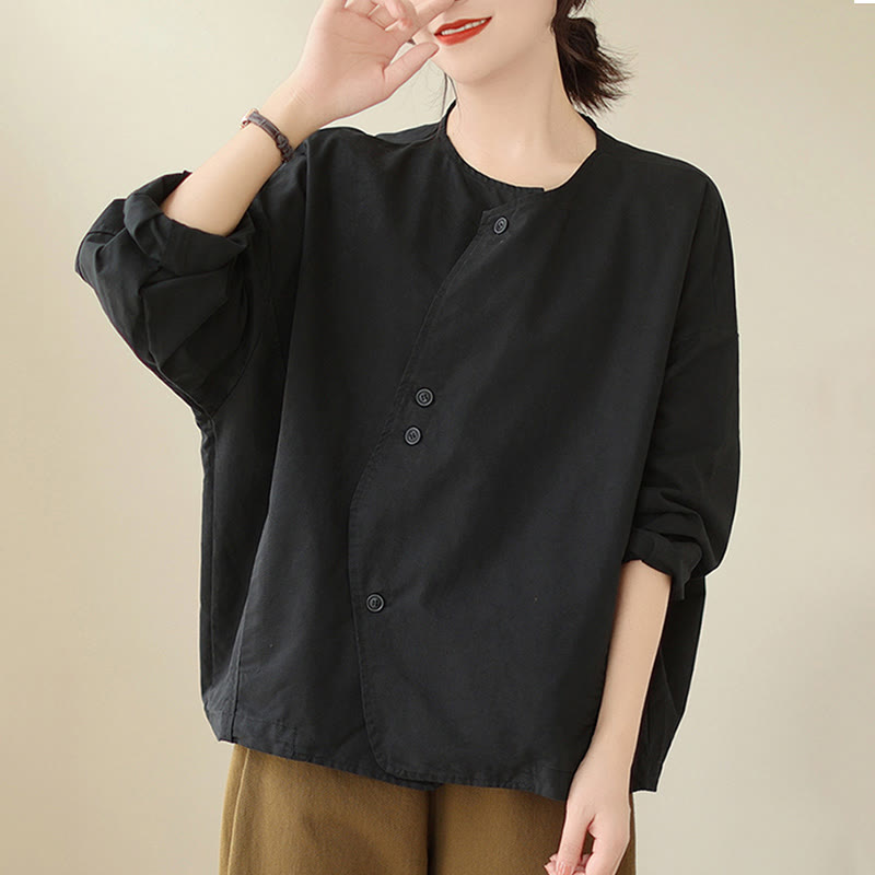 Buddha Stones Spring Plain Asymmetry Design Langarm Damen Baumwoll-Leinen-Jacke mit Taschen - image 21