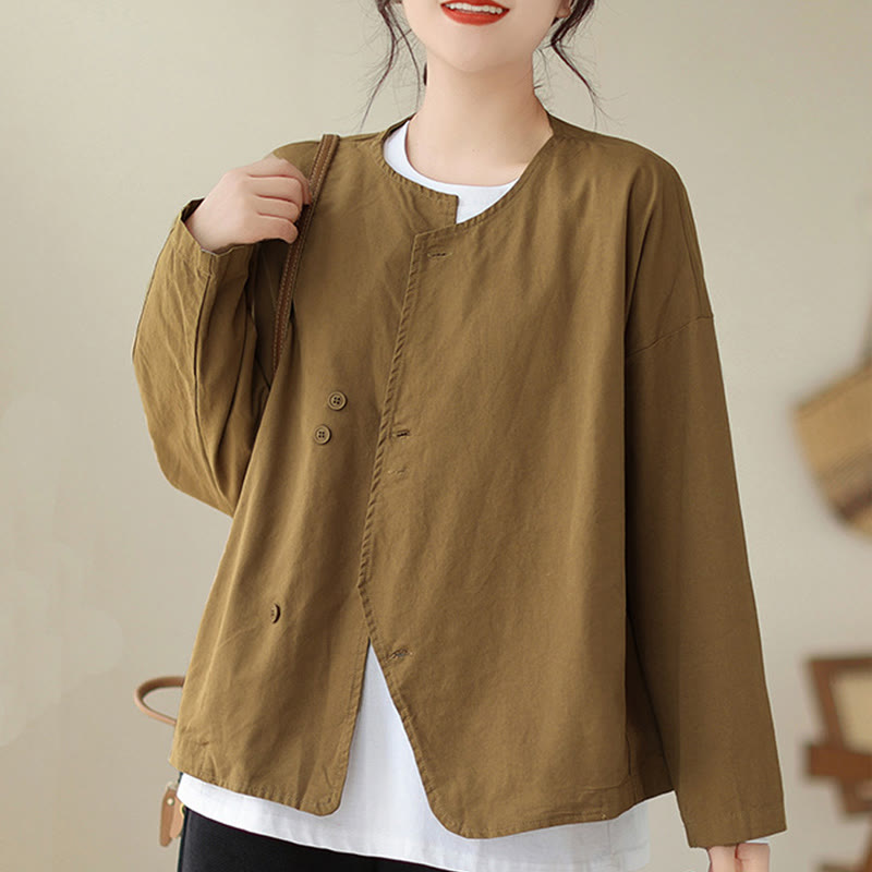 Buddha Stones Spring Plain Asymmetry Design Langarm Damen Baumwoll-Leinen-Jacke mit Taschen - image 8