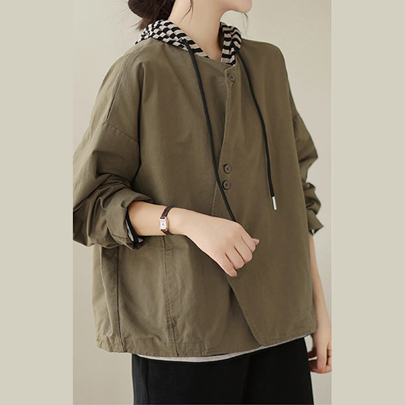 Buddha Stones Spring Plain Asymmetry Design Langarm Damen Baumwoll-Leinen-Jacke mit Taschen - image 15