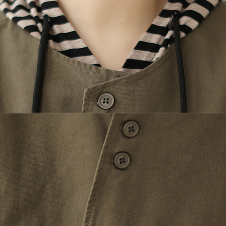 Buddha Stones Spring Plain Asymmetry Design Langarm Damen Baumwoll-Leinen-Jacke mit Taschen - image 18