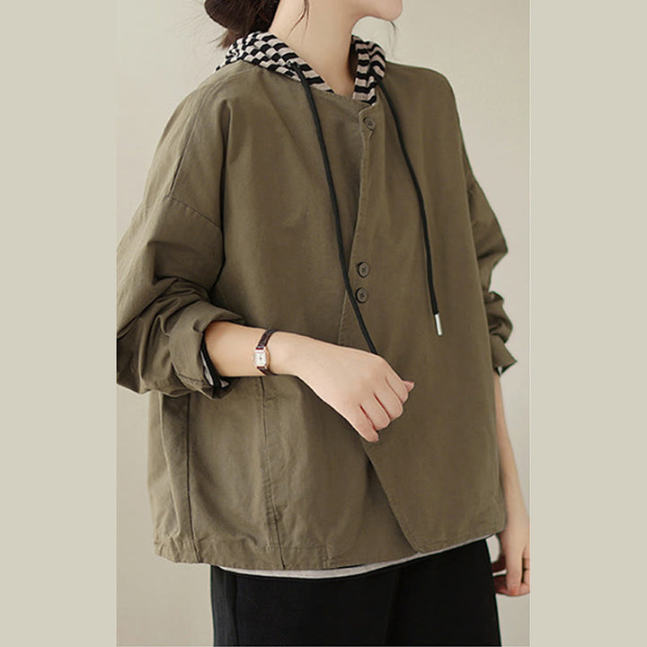 Buddha Stones Spring Plain Asymmetry Design Langarm Damen Baumwoll-Leinen-Jacke mit Taschen - image 14