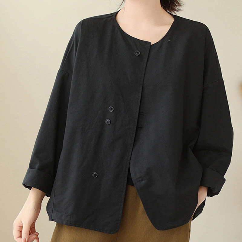 Buddha Stones Spring Plain Asymmetry Design Langarm Damen Baumwoll-Leinen-Jacke mit Taschen - Schwarz - US12， UK/AU16，EU44 (2XL) - image 20