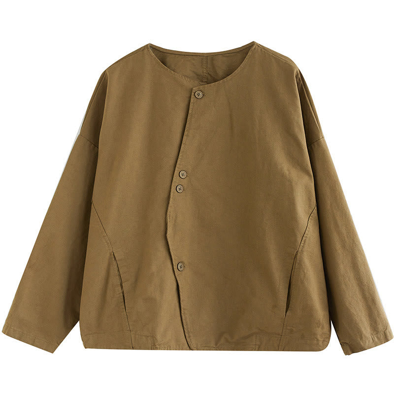 Buddha Stones Spring Plain Asymmetry Design Langarm Damen Baumwoll-Leinen-Jacke mit Taschen - image 11