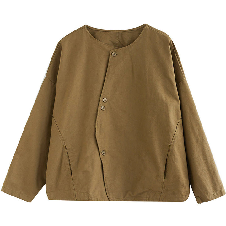 Buddha Stones Spring Plain Asymmetry Design Langarm Damen Baumwoll-Leinen-Jacke mit Taschen - image 11