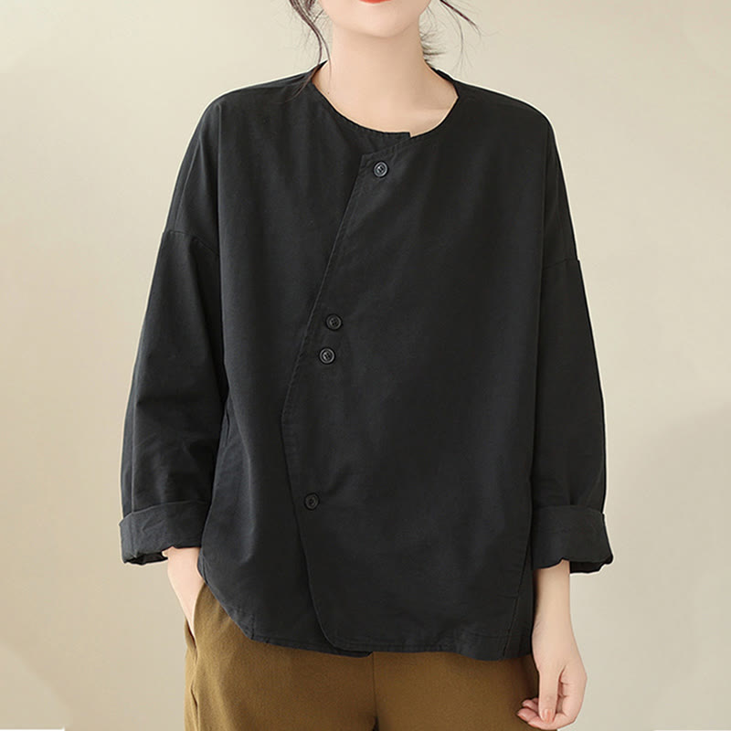 Buddha Stones Spring Plain Asymmetry Design Langarm Damen Baumwoll-Leinen-Jacke mit Taschen - image 23