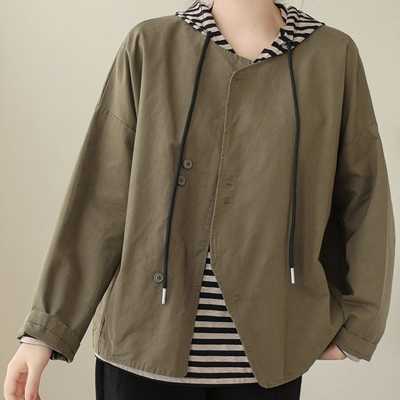 Buddha Stones Spring Plain Asymmetry Design Langarm Damen Baumwoll-Leinen-Jacke mit Taschen - image 15