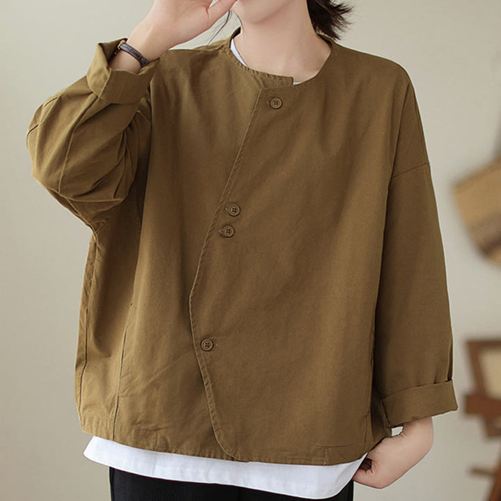 Buddha Stones Spring Plain Asymmetry Design Langarm Damen Baumwoll-Leinen-Jacke mit Taschen - image 6