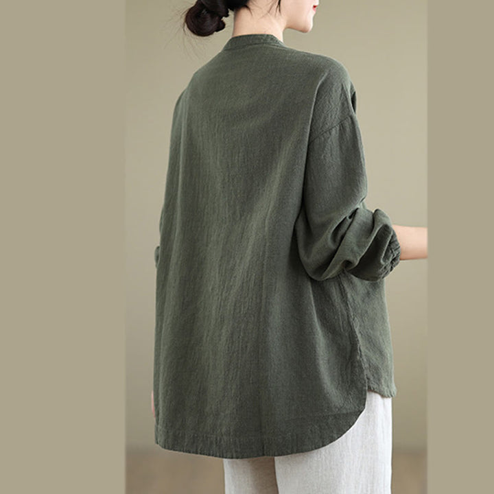 Buddha Stones Bunte Knöpfe Design Langärmliges Damen-Baumwoll-Leinen-Shirt - image 10