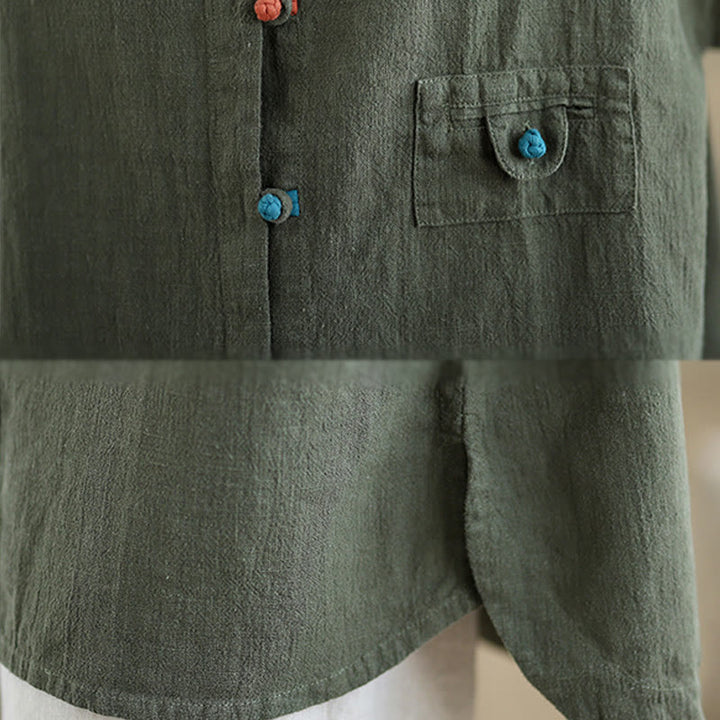 Buddha Stones Bunte Knöpfe Design Langärmliges Damen-Baumwoll-Leinen-Shirt - image 14