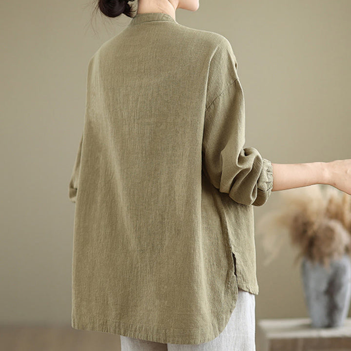 Buddha Stones Bunte Knöpfe Design Langärmliges Damen-Baumwoll-Leinen-Shirt - image 18