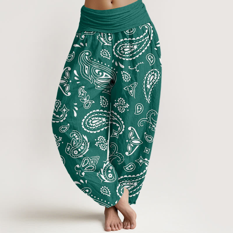 Buddha Stones Lässige, klassische Haremshose mit Paisley-Motiv für Damen, elastische Taille - Blaugrün - US22， UK/AU26，EU54 (6XL) - image 1