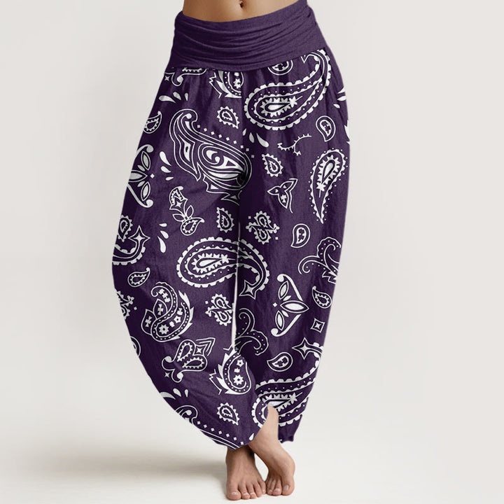 Buddha Stones Lässige, klassische Haremshose mit Paisley-Motiv für Damen, elastische Taille - Indigo - US22， UK/AU26，EU54 (6XL) - image 5