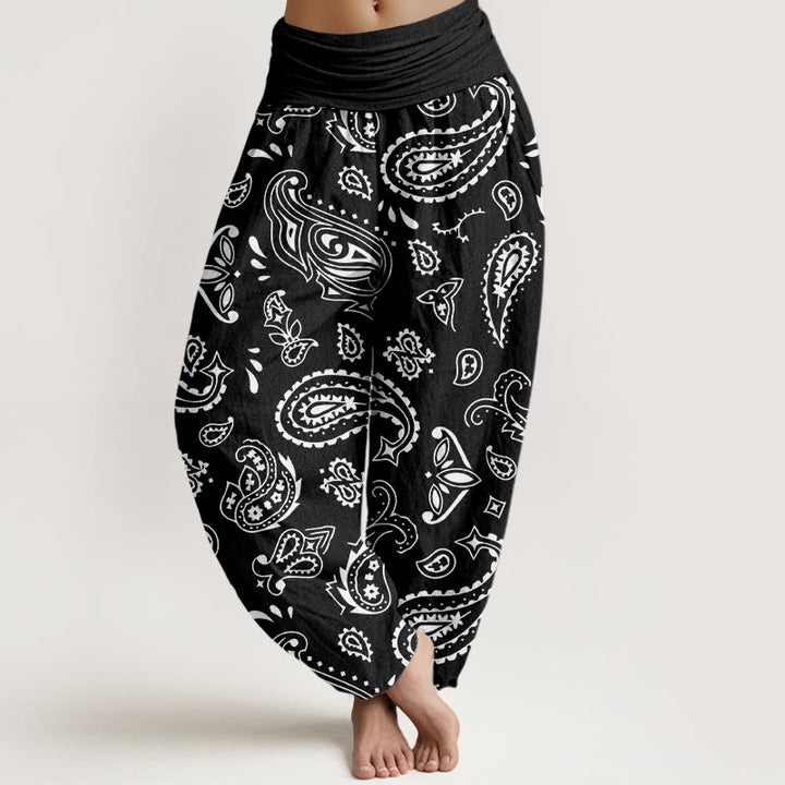 Buddha Stones Lässige, klassische Haremshose mit Paisley-Motiv für Damen, elastische Taille - Schwarz - US22， UK/AU26，EU54 (6XL) - image 8