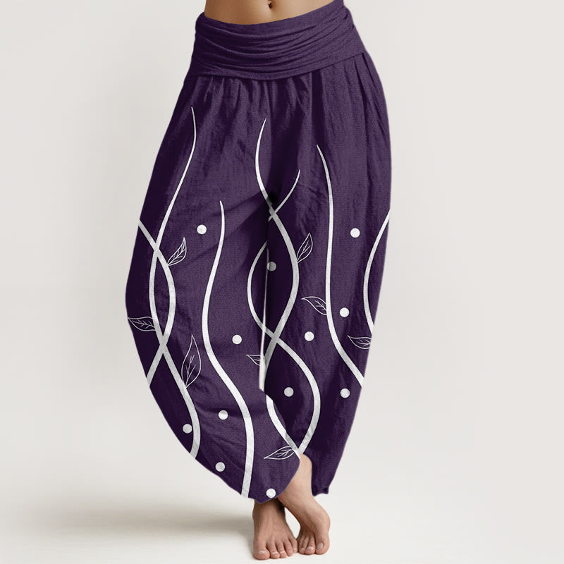 Buddha Stones Lässige, minimalistische Haremshose mit Weinblattmuster für Damen, elastische Taille - Indigo - US22， UK/AU26，EU54 (6XL) - image 1