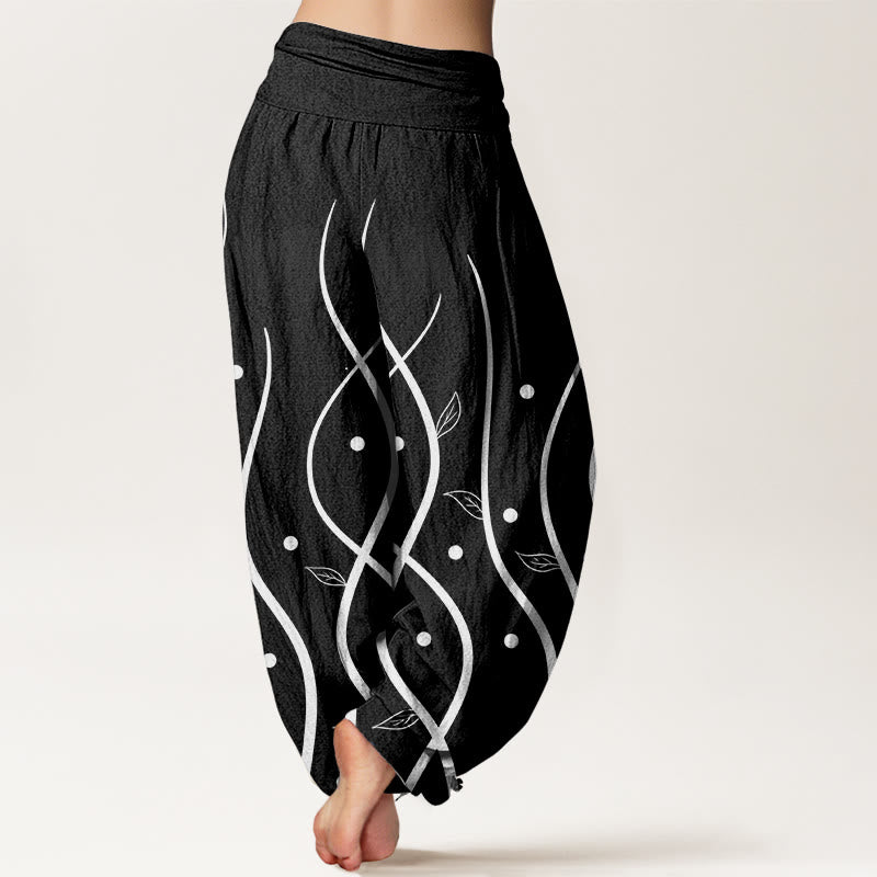 Buddha Stones Lässige, minimalistische Haremshose mit Weinblattmuster für Damen, elastische Taille - image 7