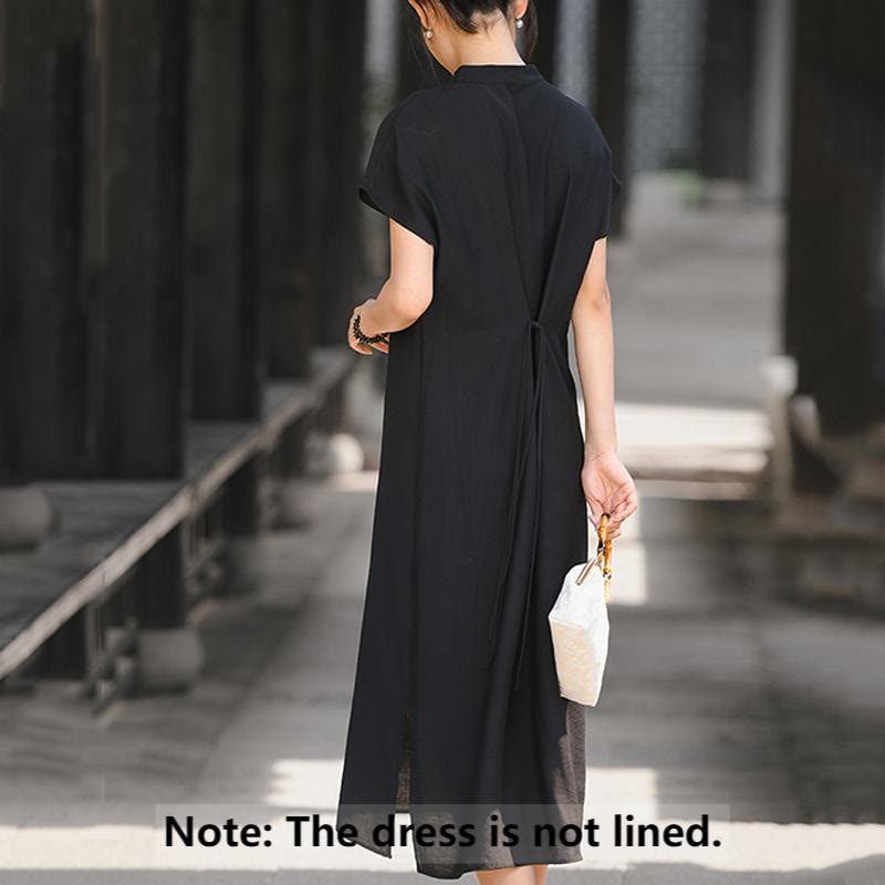 Buddha Stones – Schlichtes Cheongsam-Midikleid aus Baumwolle und Leinen mit Schnürung und kurzen Ärmeln - image 15