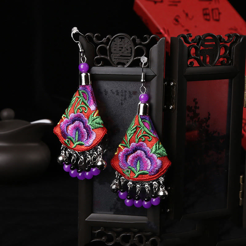 Buddha Stones Handgemachte Yi Stickerei Blume Harmonie Ohrringe - Rote und violette Blume (Legierungspfosten) - image 6