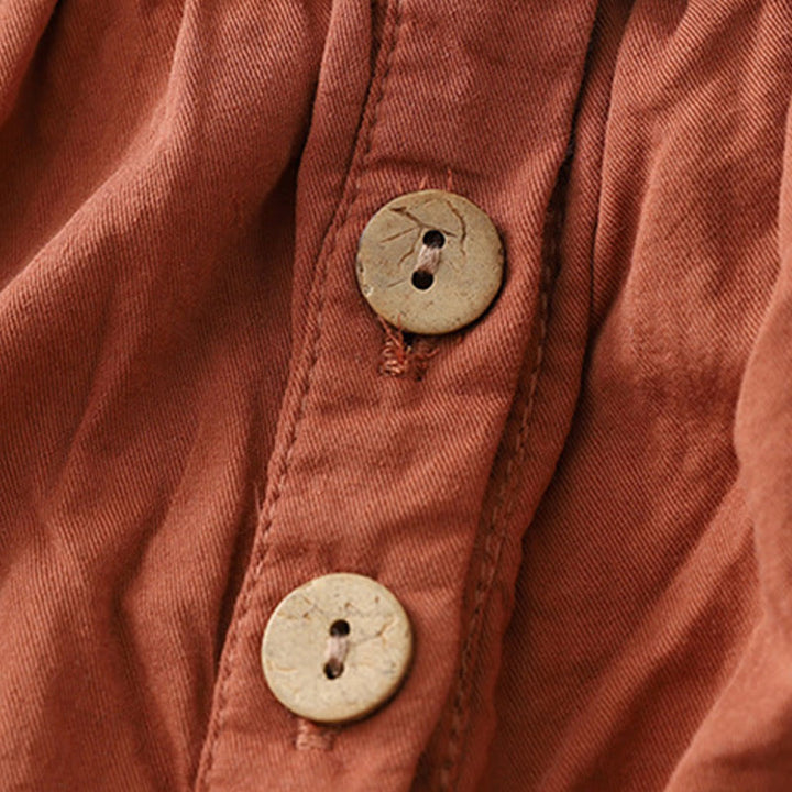 Buddha Stones – Gerüschtes, langärmliges Midikleid aus Baumwolle mit Patchwork-Design und Taschen - image 7
