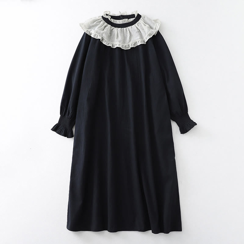 Buddha Stones – Gerüschtes, langärmliges Midikleid aus Baumwolle mit Patchwork-Design und Taschen - Schwarz - US12， UK/AU16，EU44 (2XL) - image 11