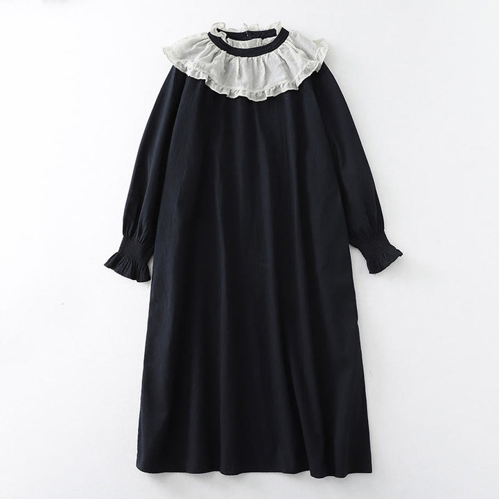 Buddha Stones – Gerüschtes, langärmliges Midikleid aus Baumwolle mit Patchwork-Design und Taschen - Schwarz - US12， UK/AU16，EU44 (2XL) - image 11