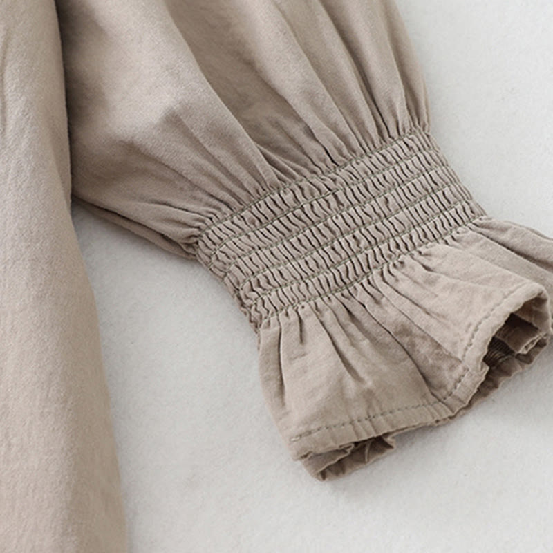 Buddha Stones – Gerüschtes, langärmliges Midikleid aus Baumwolle mit Patchwork-Design und Taschen - image 19