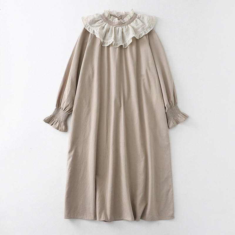 Buddha Stones – Gerüschtes, langärmliges Midikleid aus Baumwolle mit Patchwork-Design und Taschen - Leinen - US12， UK/AU16，EU44 (2XL) - image 17