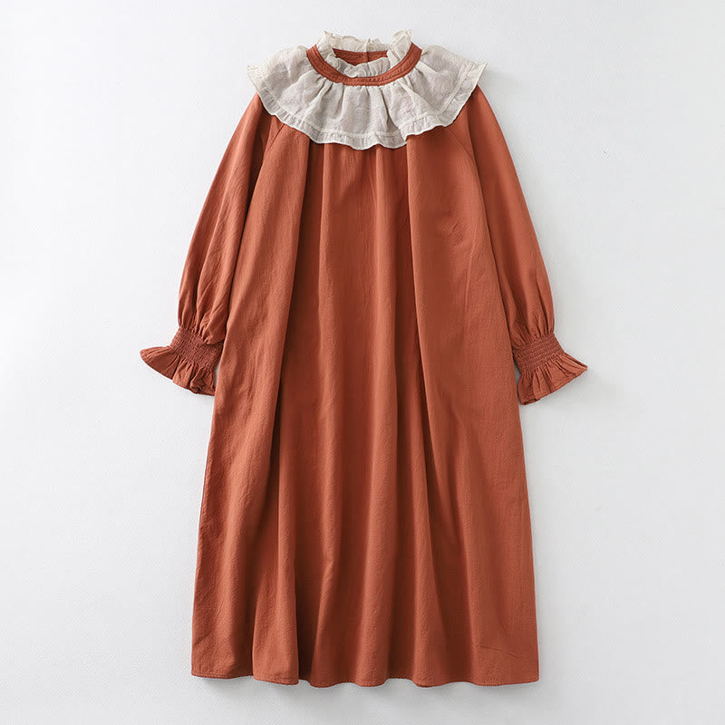 Buddha Stones – Gerüschtes, langärmliges Midikleid aus Baumwolle mit Patchwork-Design und Taschen - Schokolade - US12， UK/AU16，EU44 (2XL) - image 1