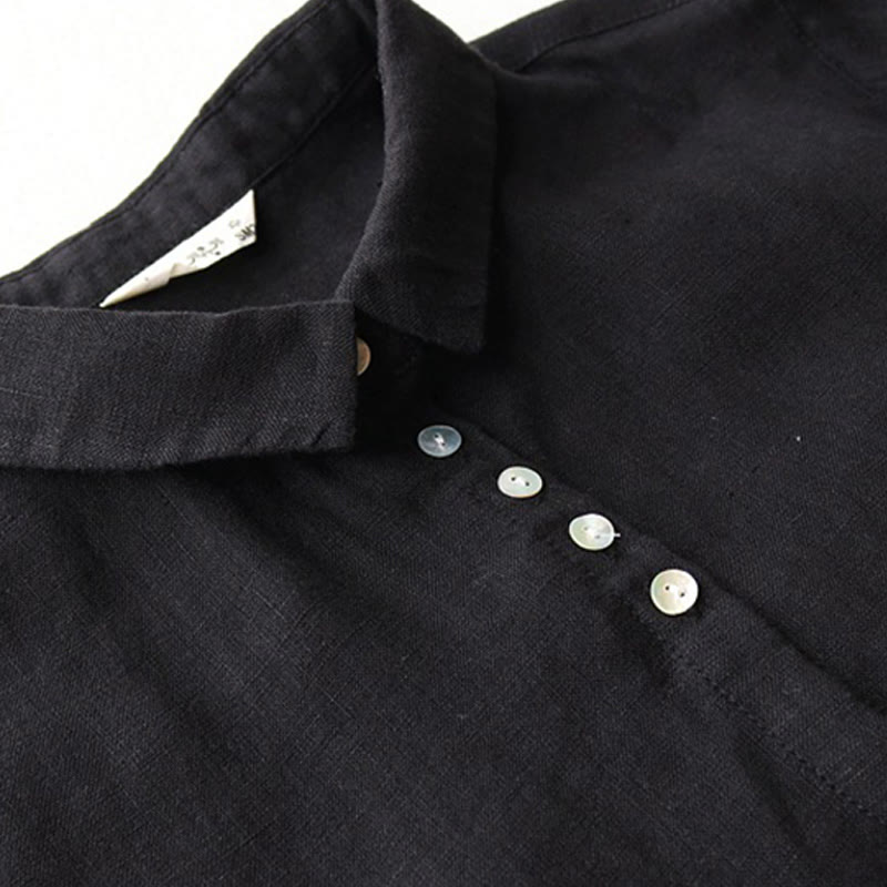 Midikleid aus Baumwolle und Leinen mit Buddha Stones -Knöpfen und Revers, Dreiviertelärmeln und Taschen - image 4