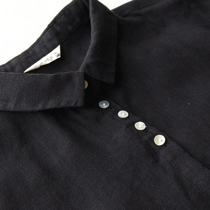 Midikleid aus Baumwolle und Leinen mit Buddha Stones -Knöpfen und Revers, Dreiviertelärmeln und Taschen - image 4