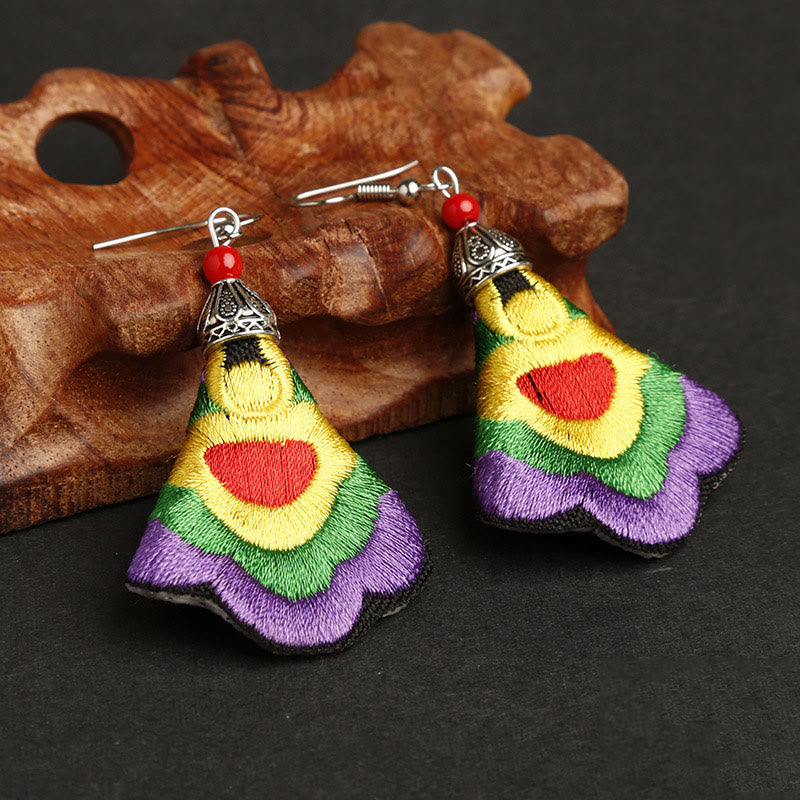 Buddha Stones, handgefertigt, bunte Yi-Stickerei, Harmonie-Ohrringe - Äußere Farbe: Lila (Legierungspfosten) - image 2