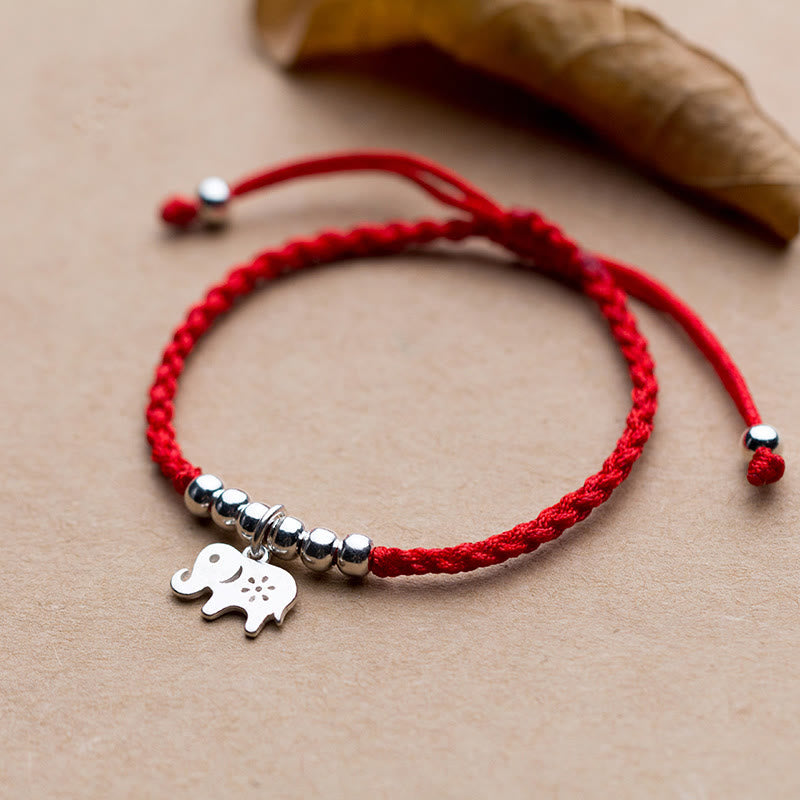 Buddha Stones 925 Sterling Silber Perlen Schneeflocke Elefant Rote Schnur Glücksarmband - 925 Sterling Silber (Handgelenkumfang: 15–19 cm) - image 1