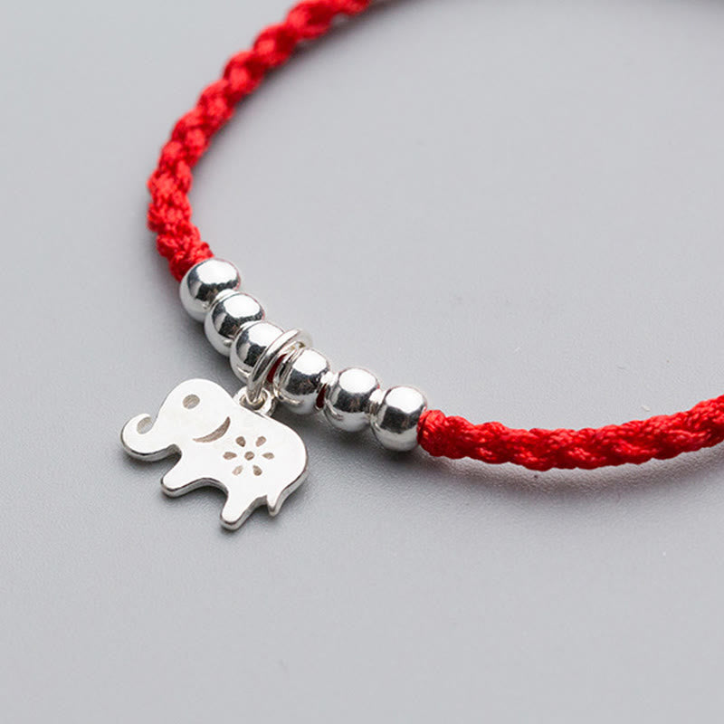 Buddha Stones 925 Sterling Silber Perlen Schneeflocke Elefant Rote Schnur Glücksarmband - image 4