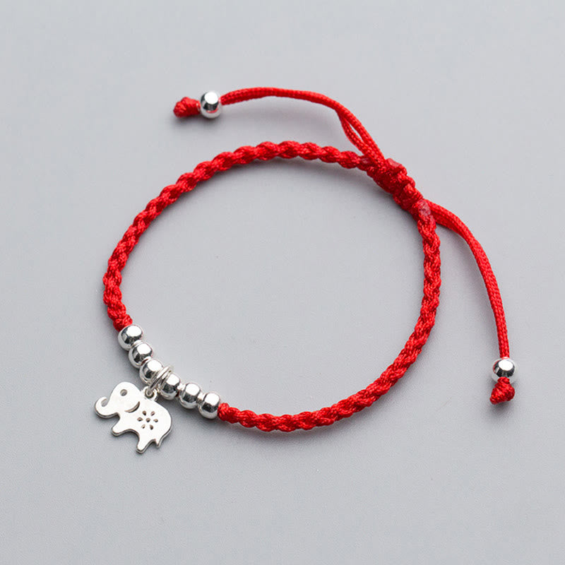 Buddha Stones 925 Sterling Silber Perlen Schneeflocke Elefant Rote Schnur Glücksarmband - image 2