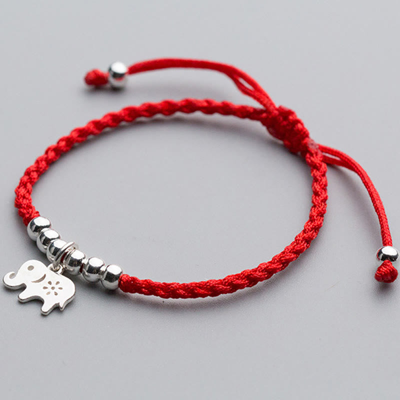 Buddha Stones 925 Sterling Silber Perlen Schneeflocke Elefant Rote Schnur Glücksarmband - image 3