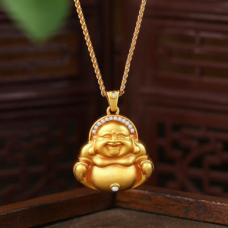 Buddha Stones Kupfer Lachender Buddha Muster Glück Halskette Anhänger - Kupferbuddha - image 1