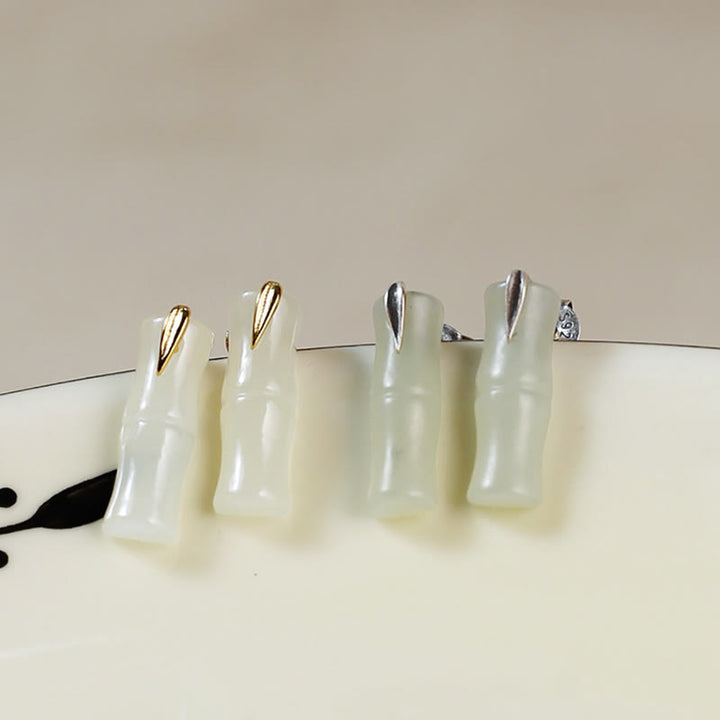 Buddha Stones Bambus Hetian Jade 925 Sterling Silber Blatt Reichtum Ohrringe - image 14