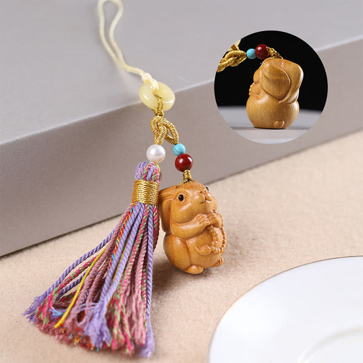 Buddha Stones, Sandelholz, 12 chinesische Sternzeichen, Segen, bunte Quaste, Zubehör, Schlüsselanhänger - Kaninchen - image 19